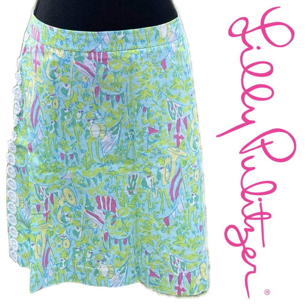 Lilly Pulitzer Hops Pops Holy Grail Rare Frog Parade Lined Skirt Lace Trim Sz 12